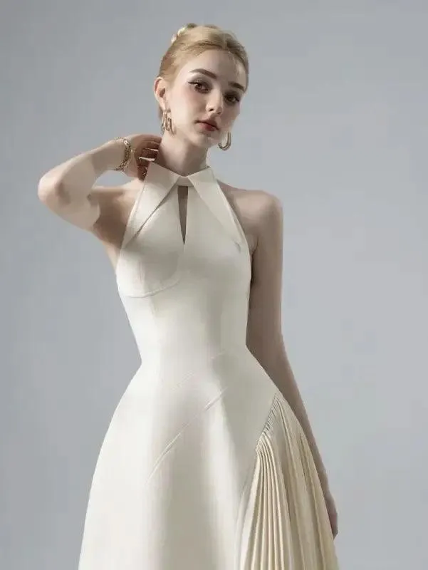 2024 Asymmetrical Pleated A-Line Dress for Effortless Elegance