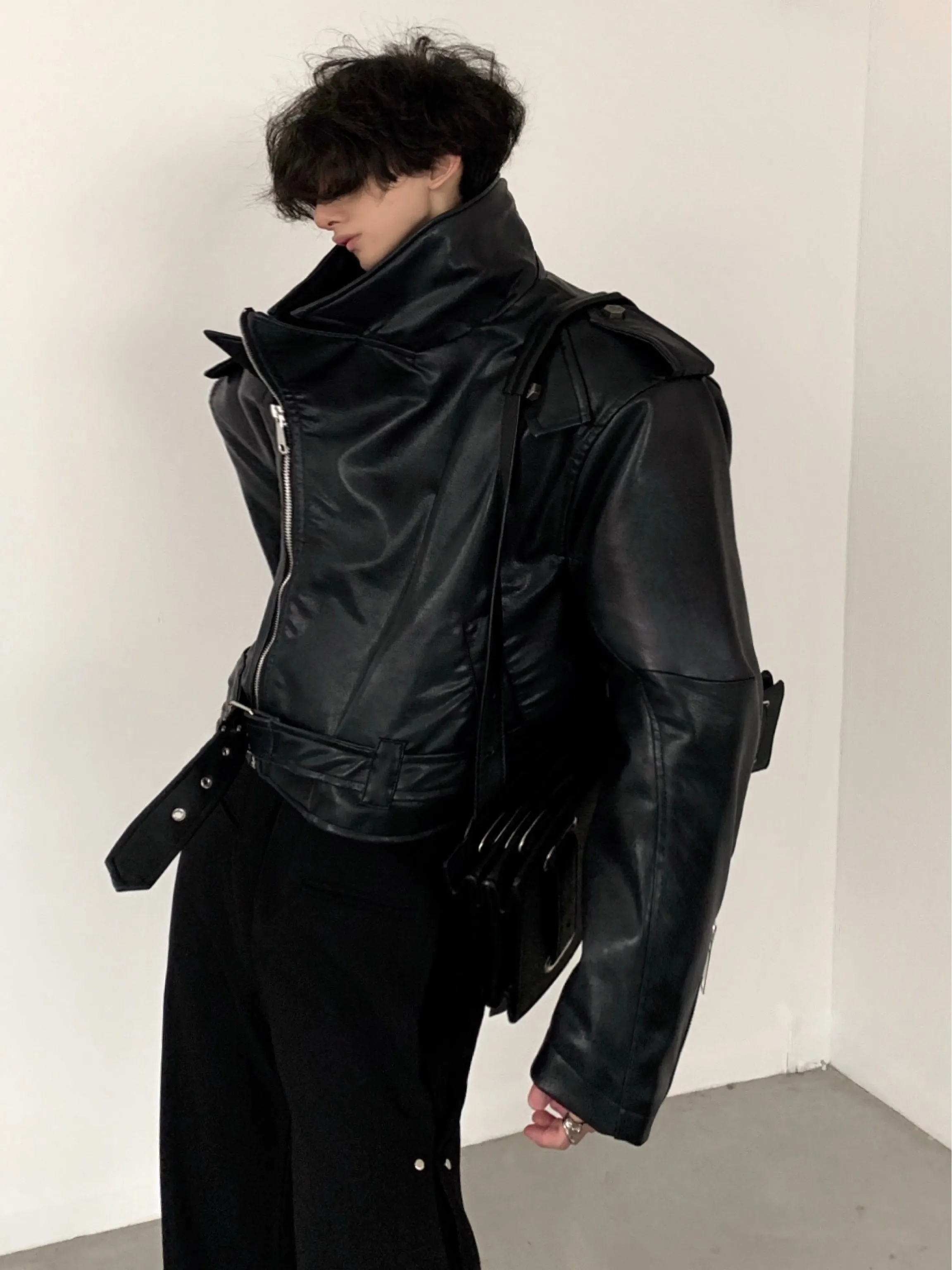 【23s November.】Motorcycle Silhouette Short Leather Jacket