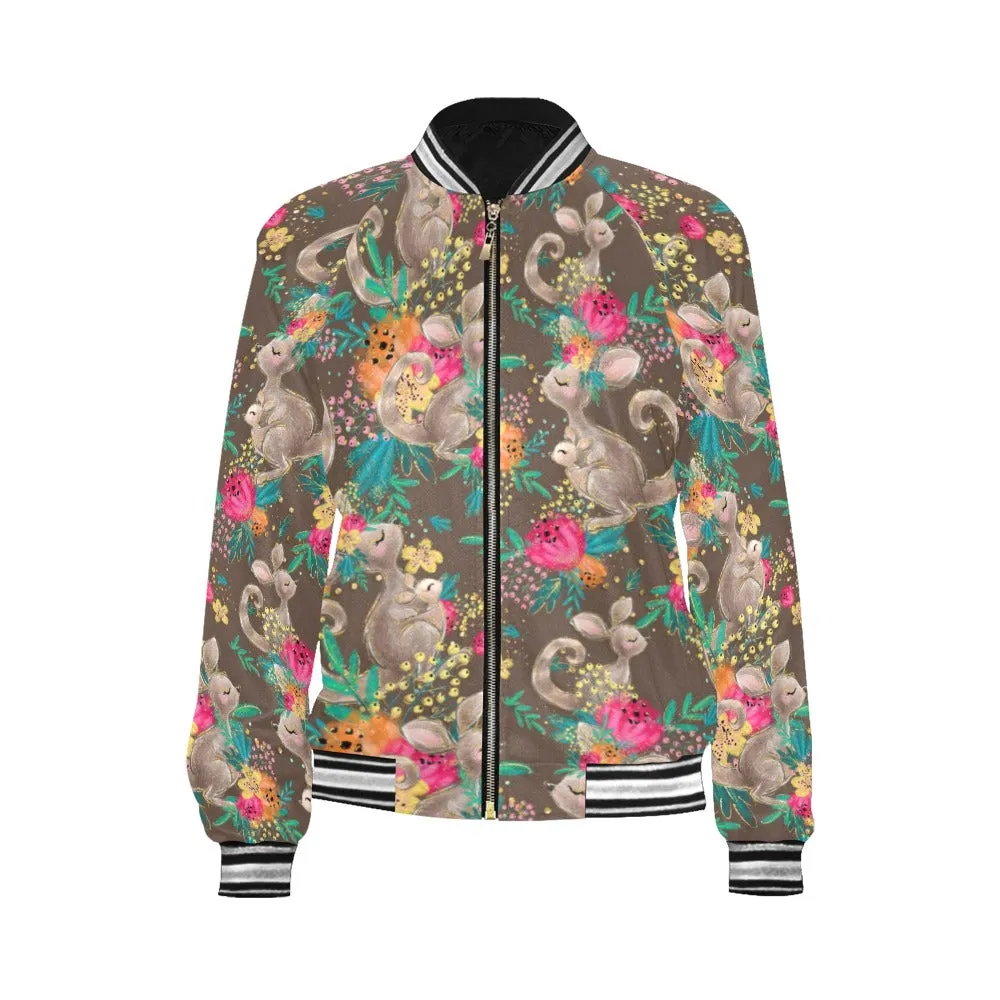 Australian Animals Kangaroo Brown Bomber Jacket for Women