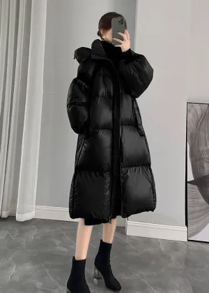 Beautiful Black Hooded Zippered Thick Duck Down Puffers Jackets Winter