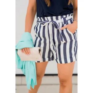 Belted Striped Pocket Shorts