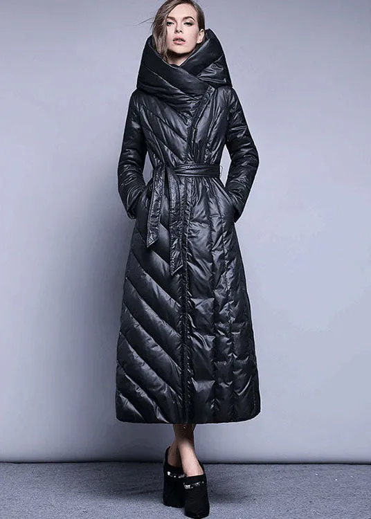 Black fashion Pockets Thick slim fit Winter lengthen Duck Down coat