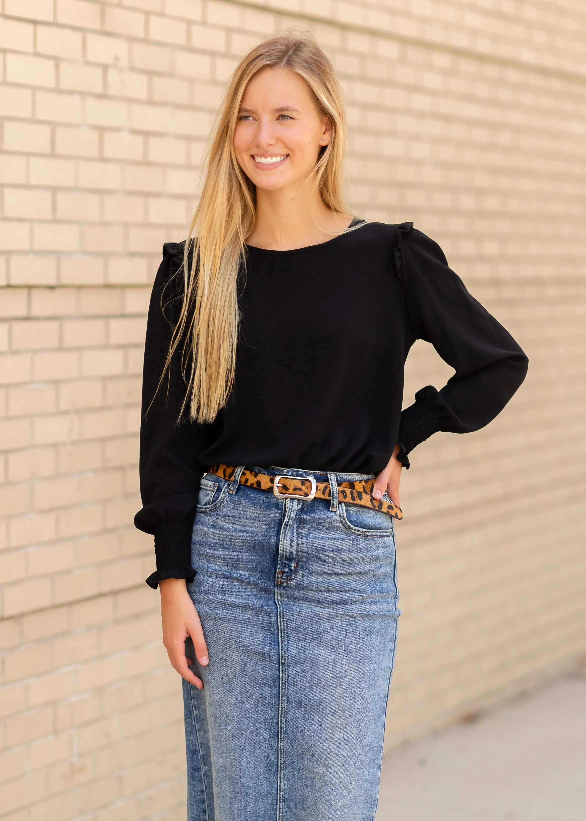 Black Ruffled Long Sleeve Top