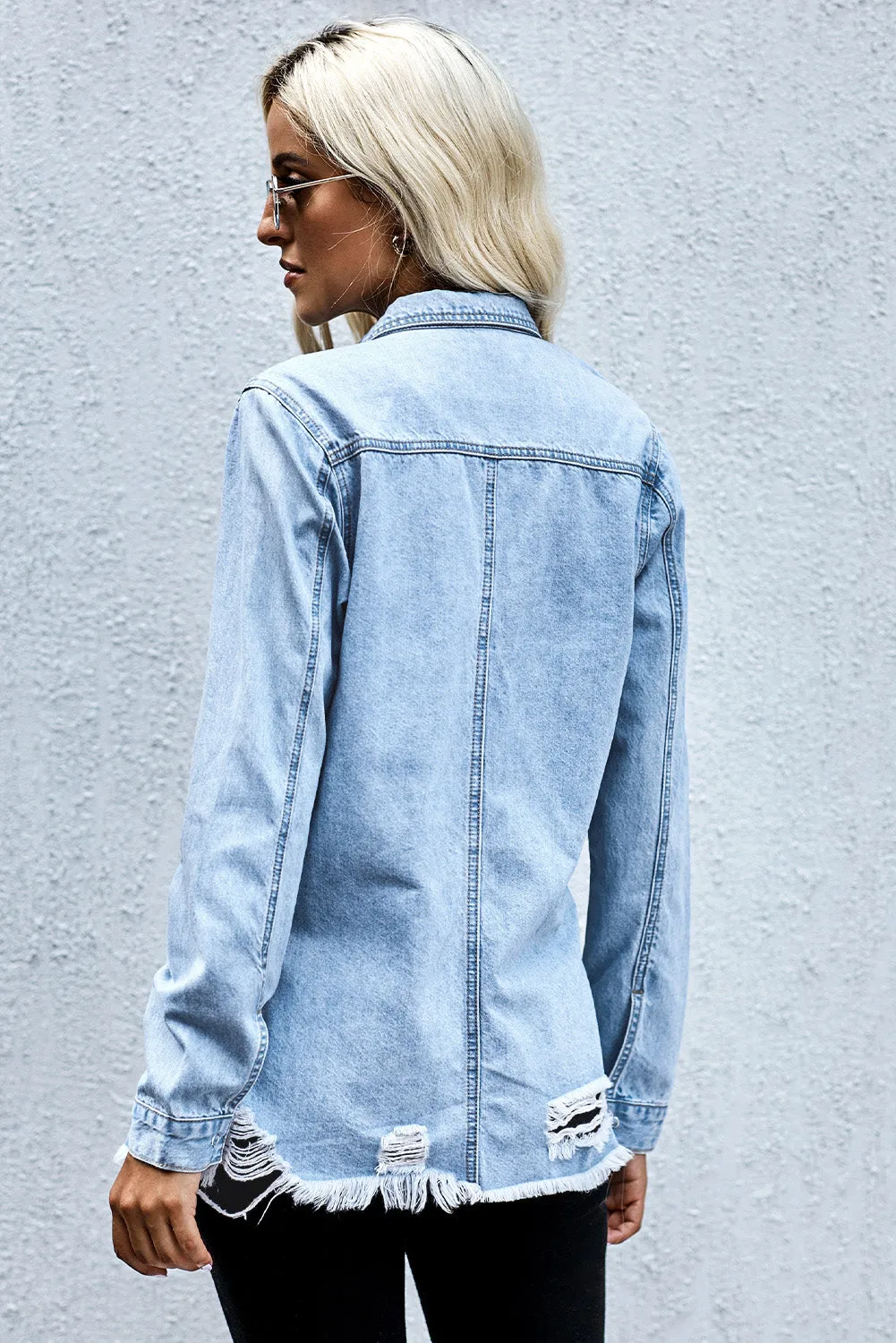 Blue Ripped Denim Jacket