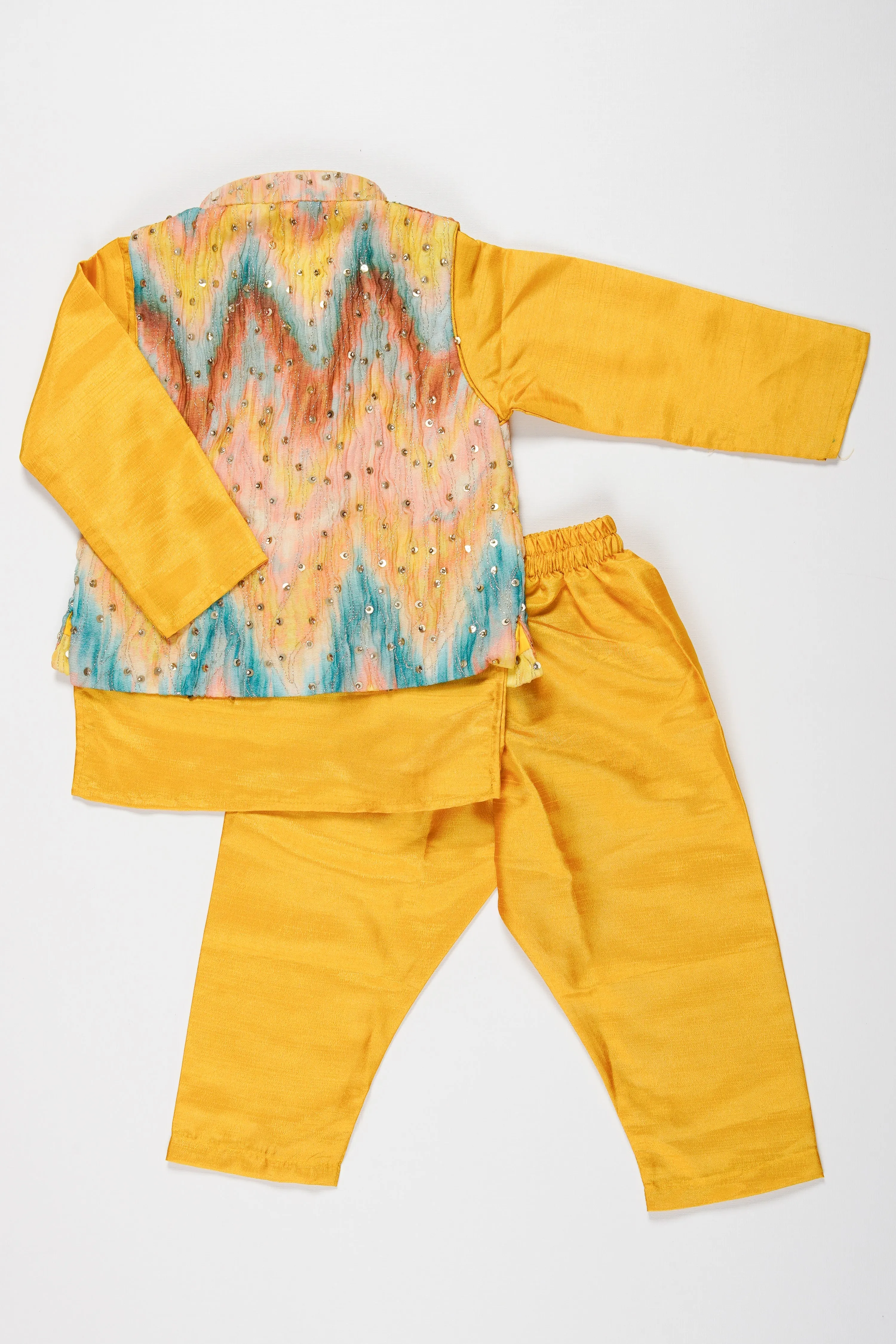 Boys Sunshine Yellow Kurta Pajama with Vibrant Jacket Set