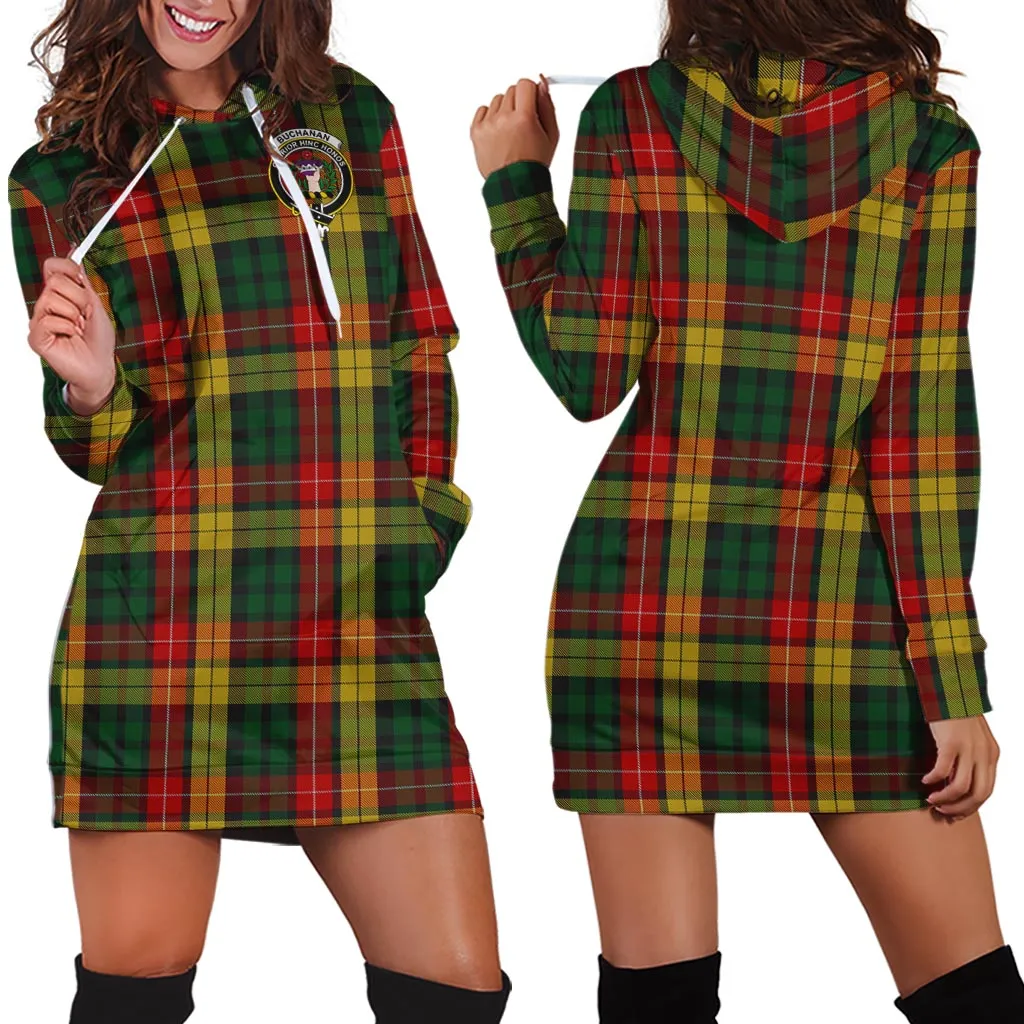 Buchanan Tartan Hoodie Dress with Family Crest