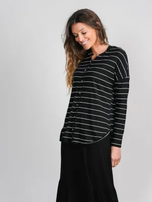 BUTTON DOWN RIBBED T-SHIRT - BLACK-WHITE