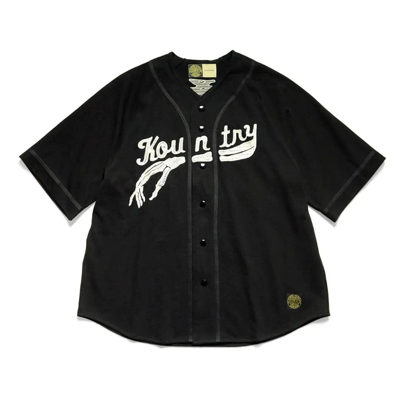 Casual Bone Embroidery Letter Loose Baseball Short Sleeve Shirt for Men