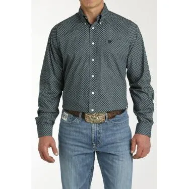 Cinch Men's Stretch Geometric Print Button-Down Western Shirt - Teal/Navy