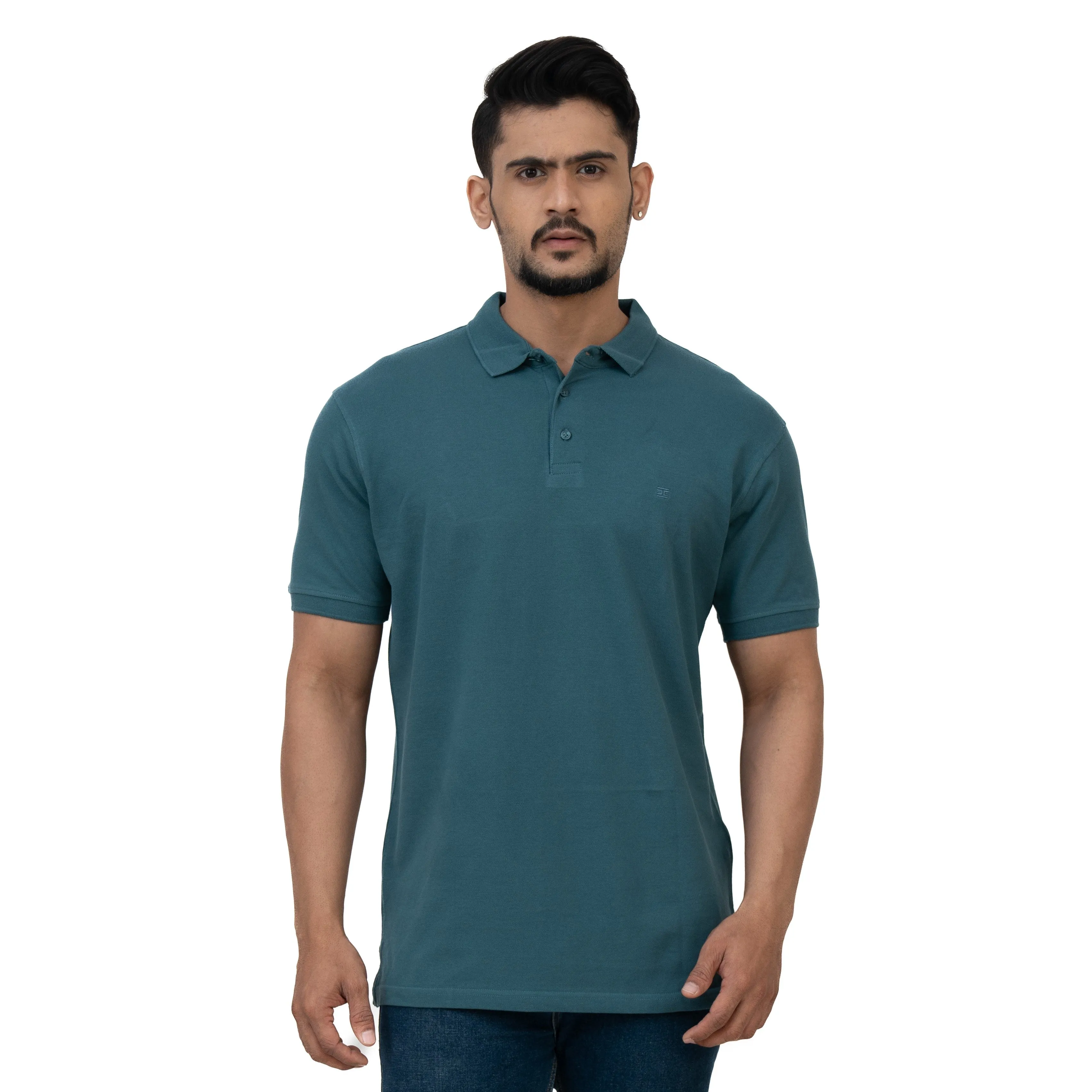 Cotstyle Cotton Fabrics Polo Short Length Plain Half Sleeve Casual & Daily Wear Men's T Shirts - Pack of 1 - Hydro Teal Colour