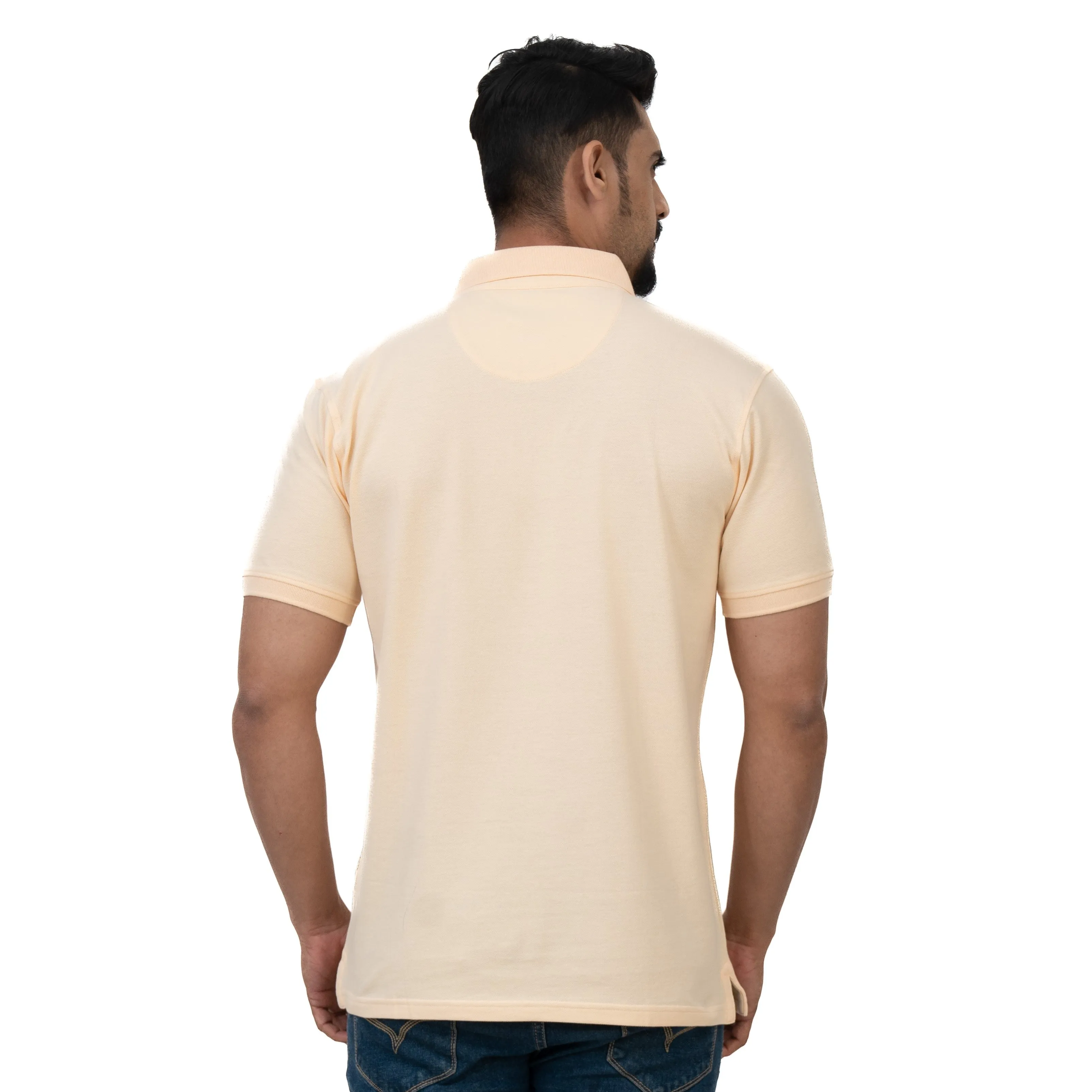 Cotstyle Cotton Fabrics Polo Short Length Plain Half Sleeve Casual & Daily Wear Men's T Shirts - Pack of 1 - Peach Pure Colour