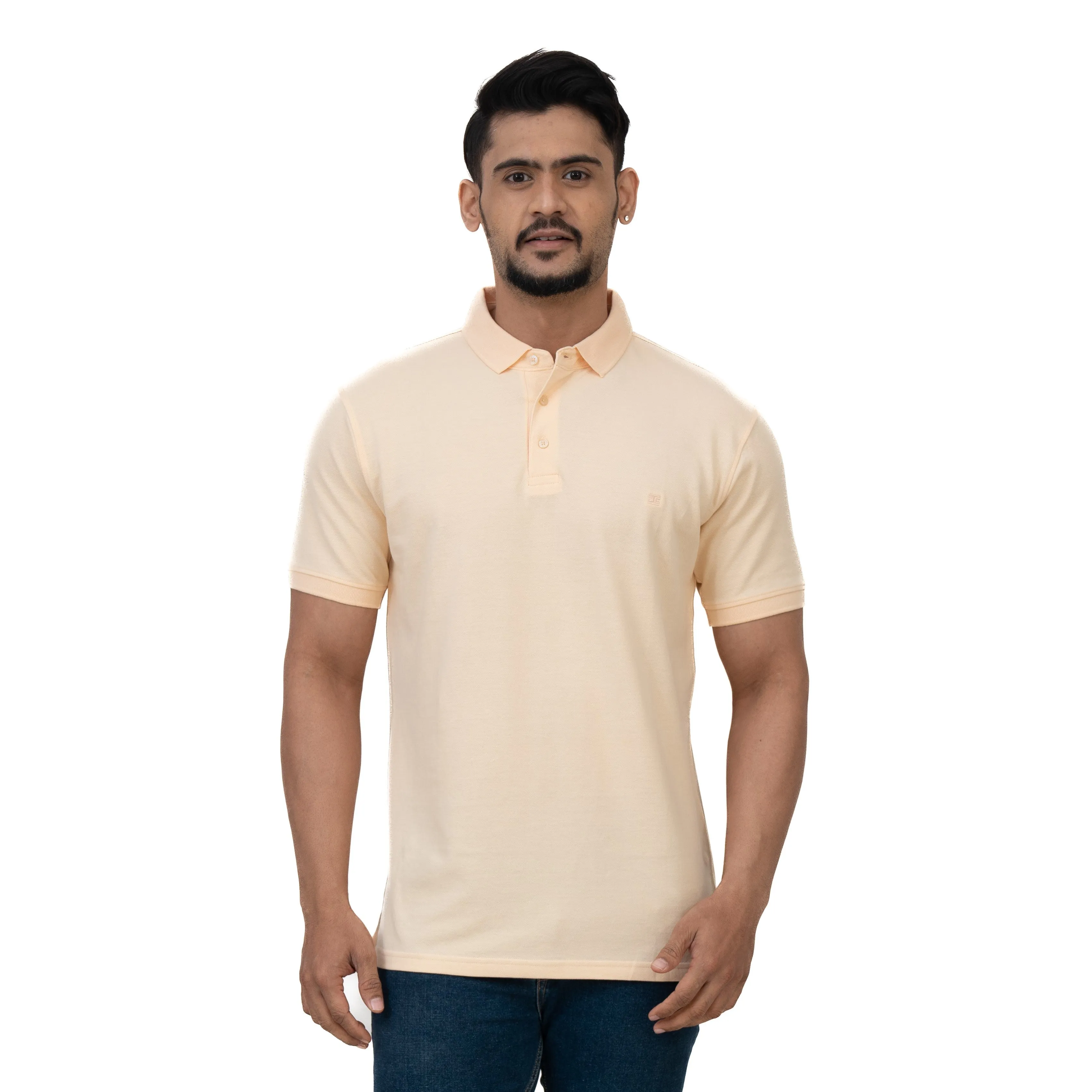 Cotstyle Cotton Fabrics Polo Short Length Plain Half Sleeve Casual & Daily Wear Men's T Shirts - Pack of 1 - Peach Pure Colour