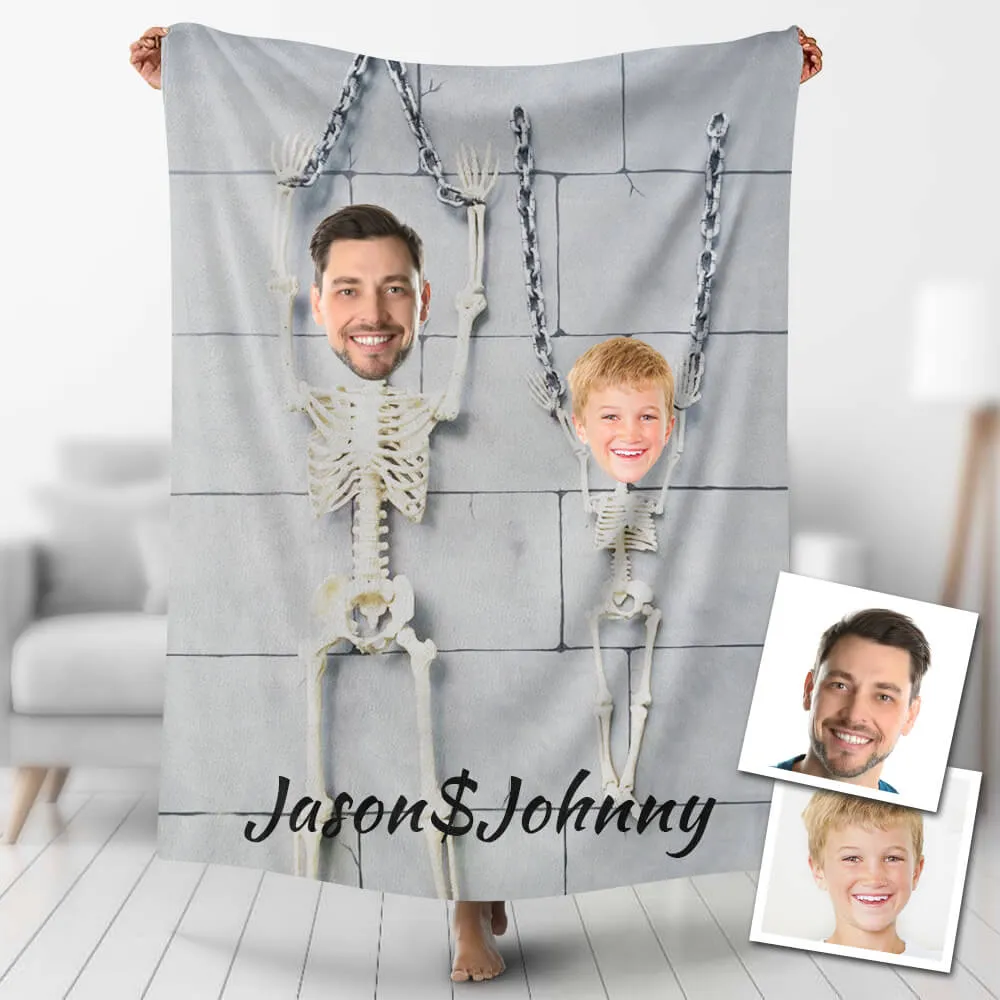 Custom Halloween Blankets Personalized Photo Dad And Kid Skeleton Blanket