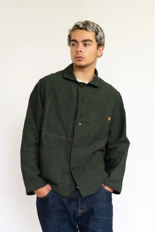 Dark Green Linen Utility Jacket