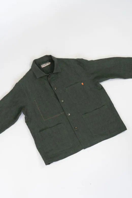 Dark Green Linen Utility Jacket