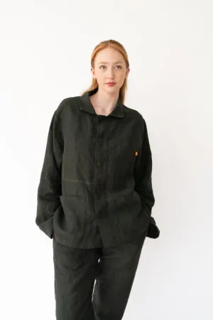 Dark Green Linen Utility Jacket