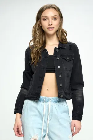 Distressed Denim Jacket - black