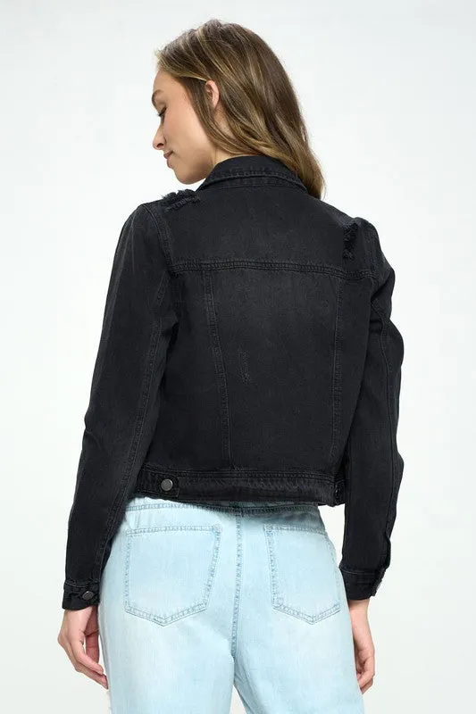 Distressed Denim Jacket - black