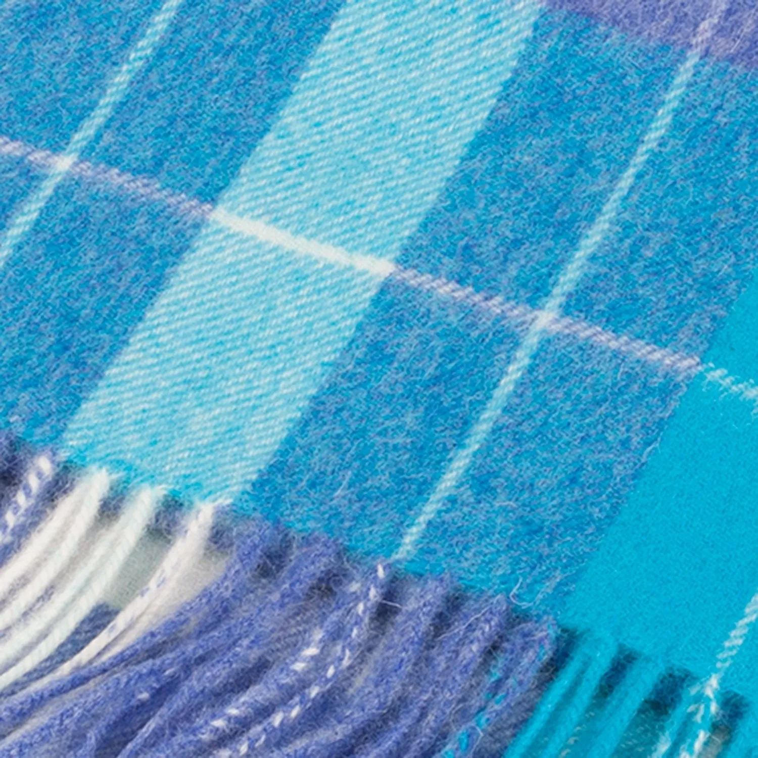 Edinburgh 100% Lambswool Scarf  Heivon Check - Denim/Aqua/Lazuli