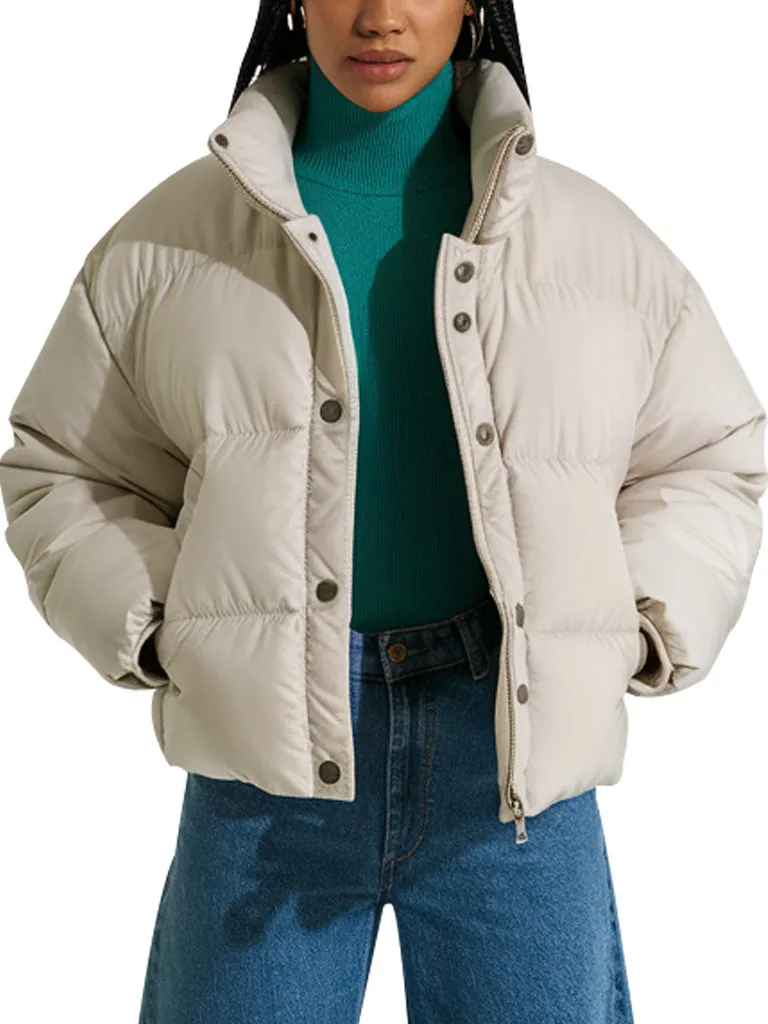 Elegant Beige Puffer Jacket For Women