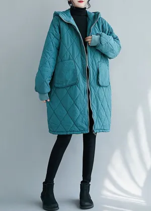 Elegant Blue Zip Up thick Fine Cotton Filled Parka Winter