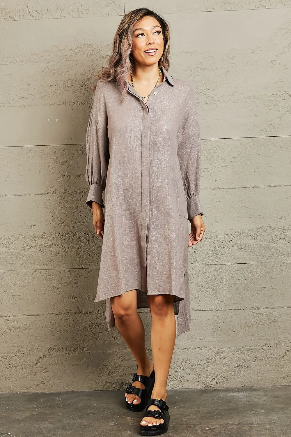 Elegant Draped Button-Down Dress