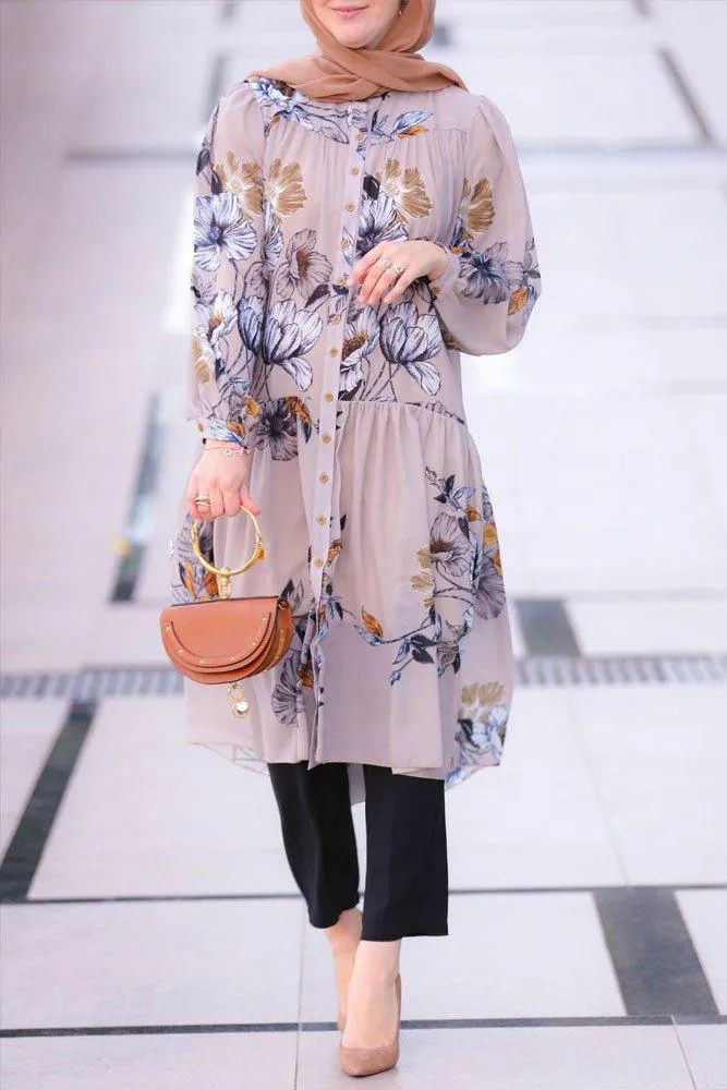 Elegant Elif Floral Button-Down Tunic