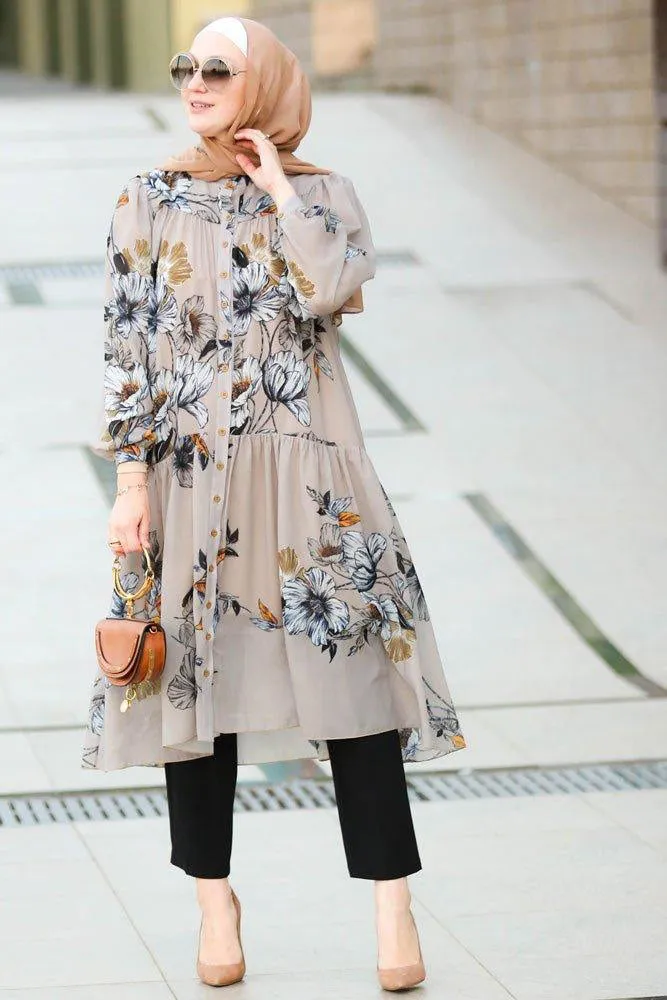 Elegant Elif Floral Button-Down Tunic