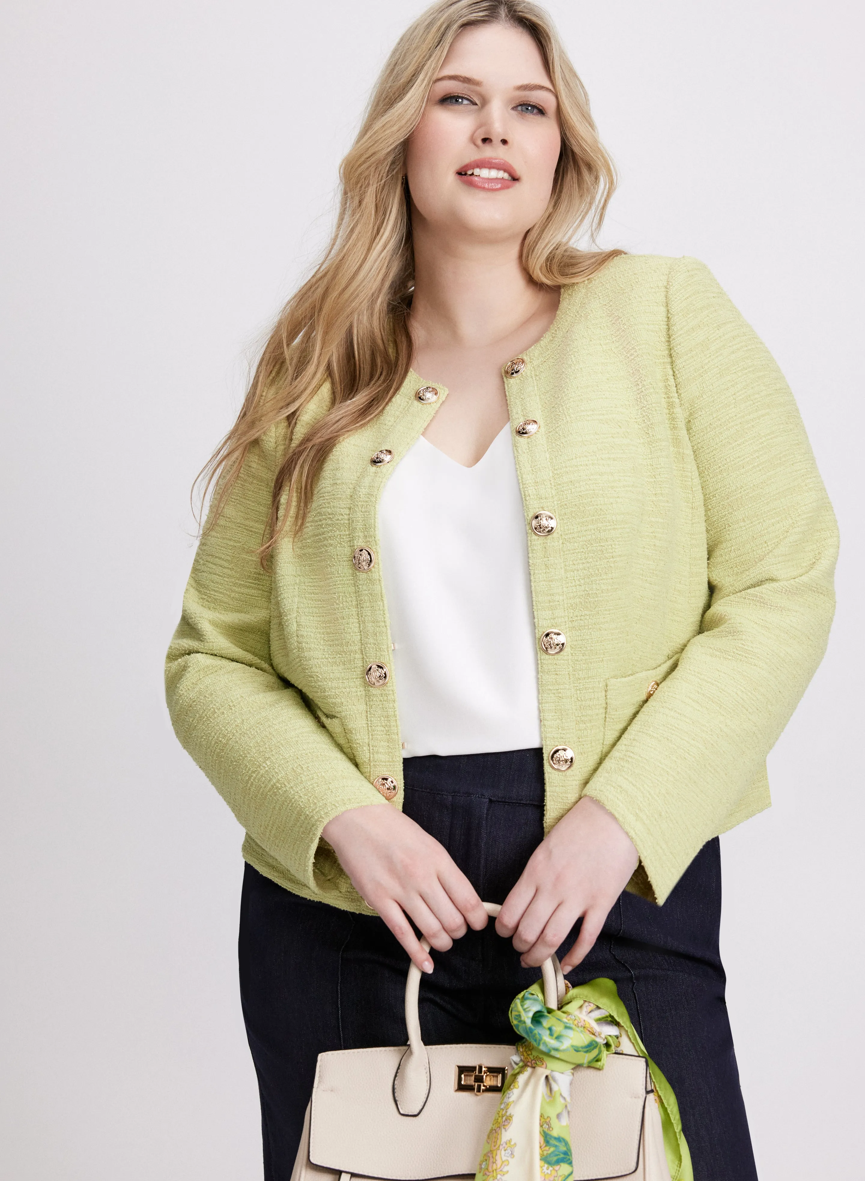 Embossed Button Bouclé Jacket