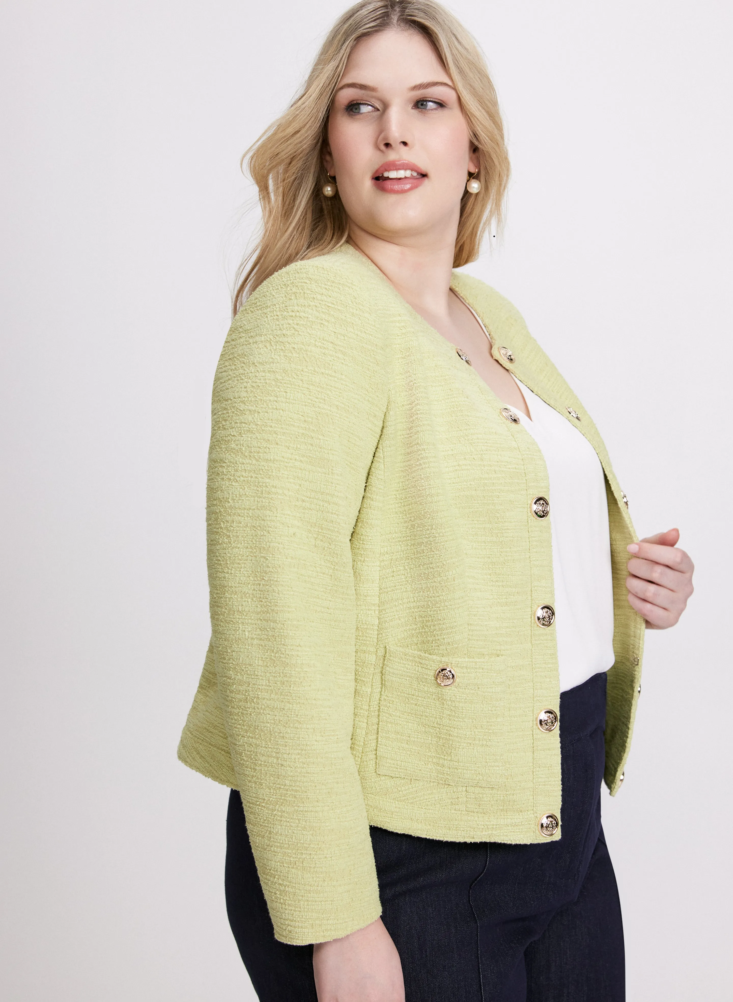 Embossed Button Bouclé Jacket