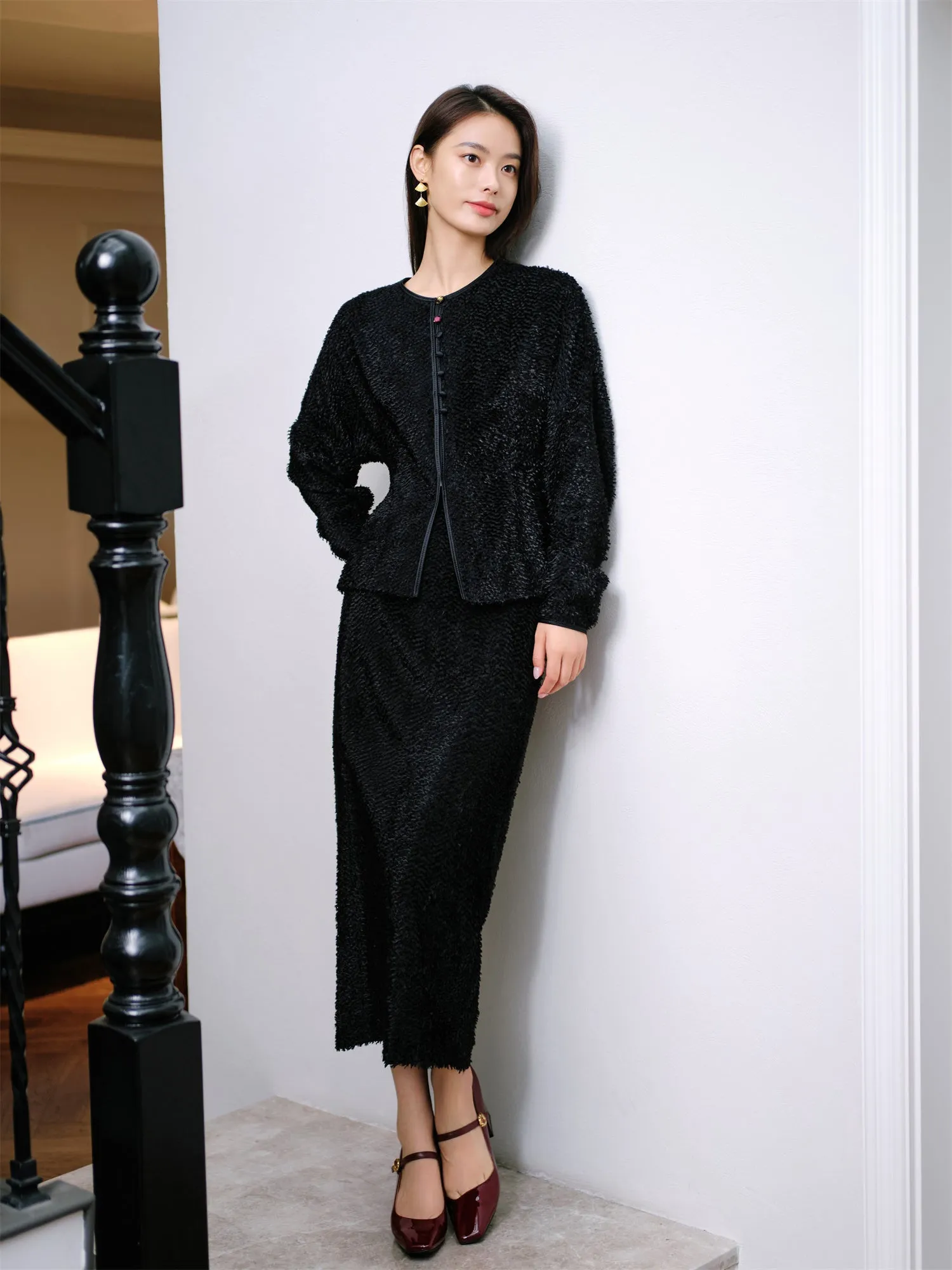 EP YAYING Chines Style Waist-Cinching Round Neck Jacket