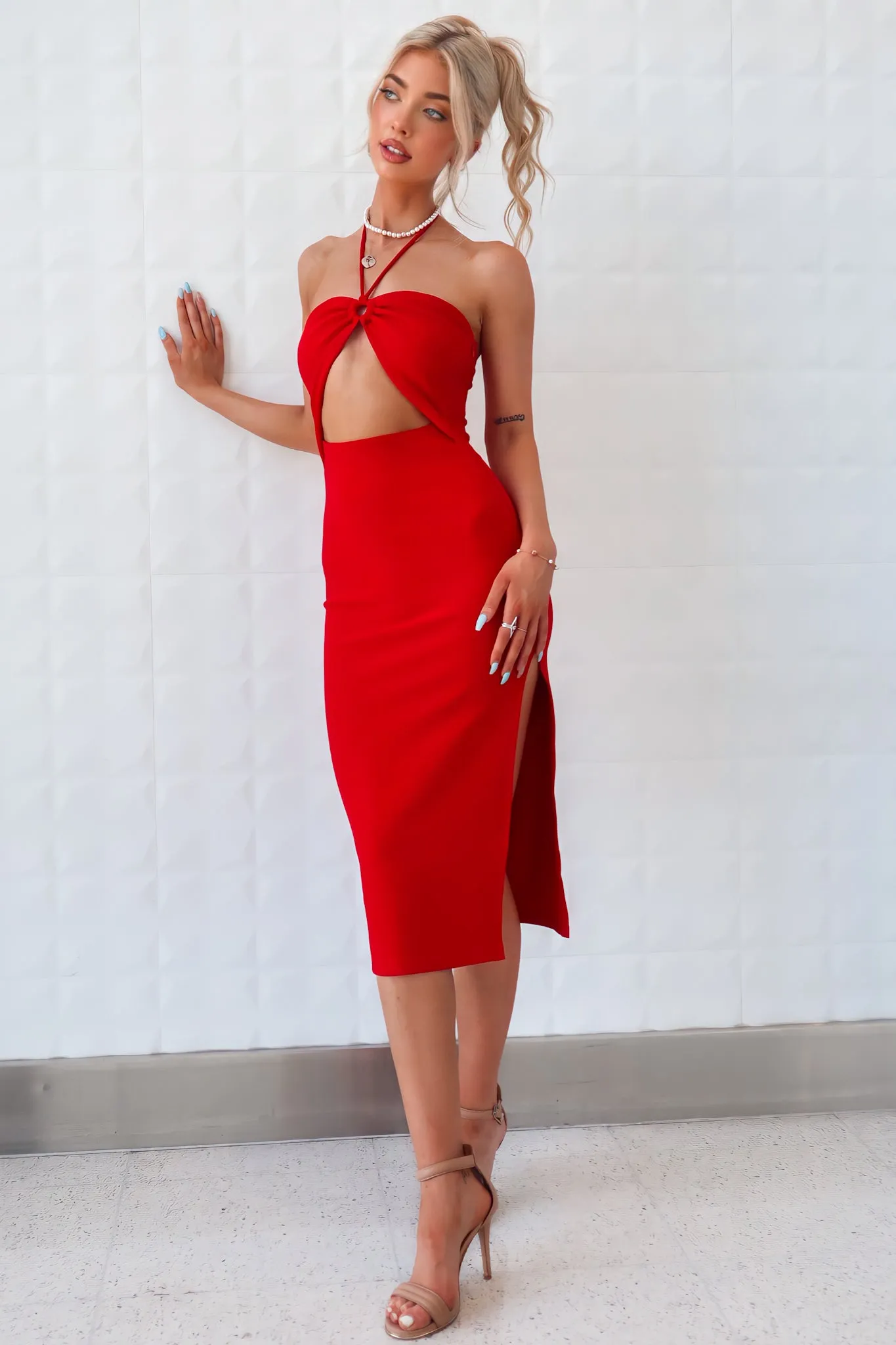 Ezra Midi Dress - Red