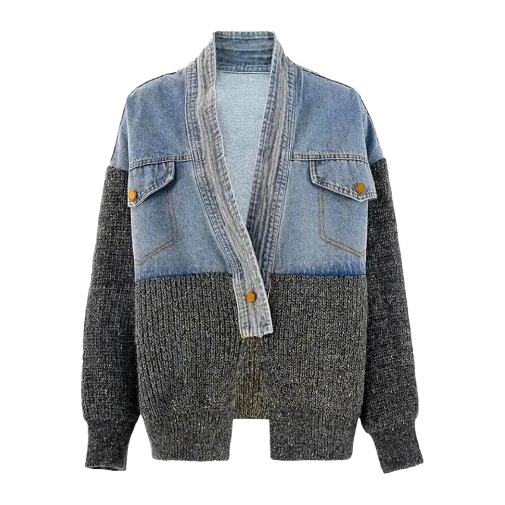 Fashionable light oversized women's jean cardigan