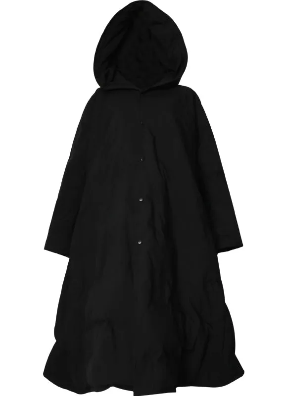 Fine Black Hooded Pockets Fine Cotton Filled Parka Winter