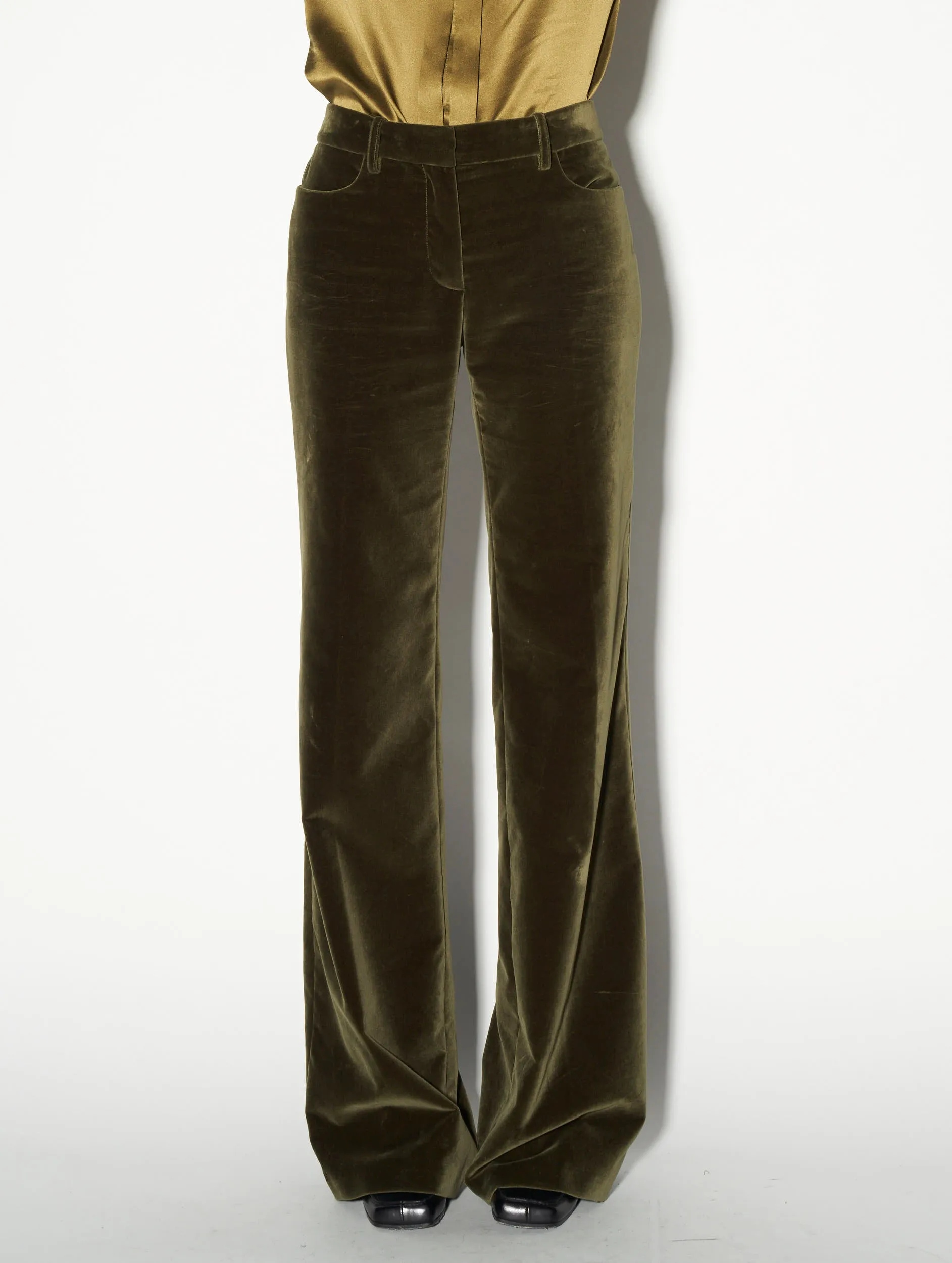 Flared olive velvet trousers