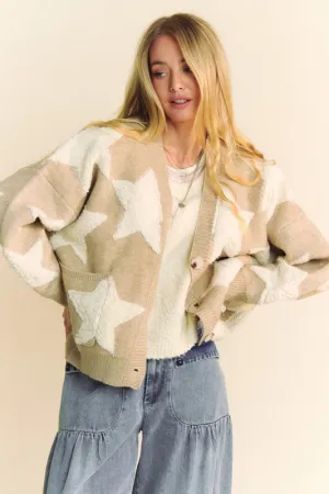 Fuzzy Star Button Down Cardigan