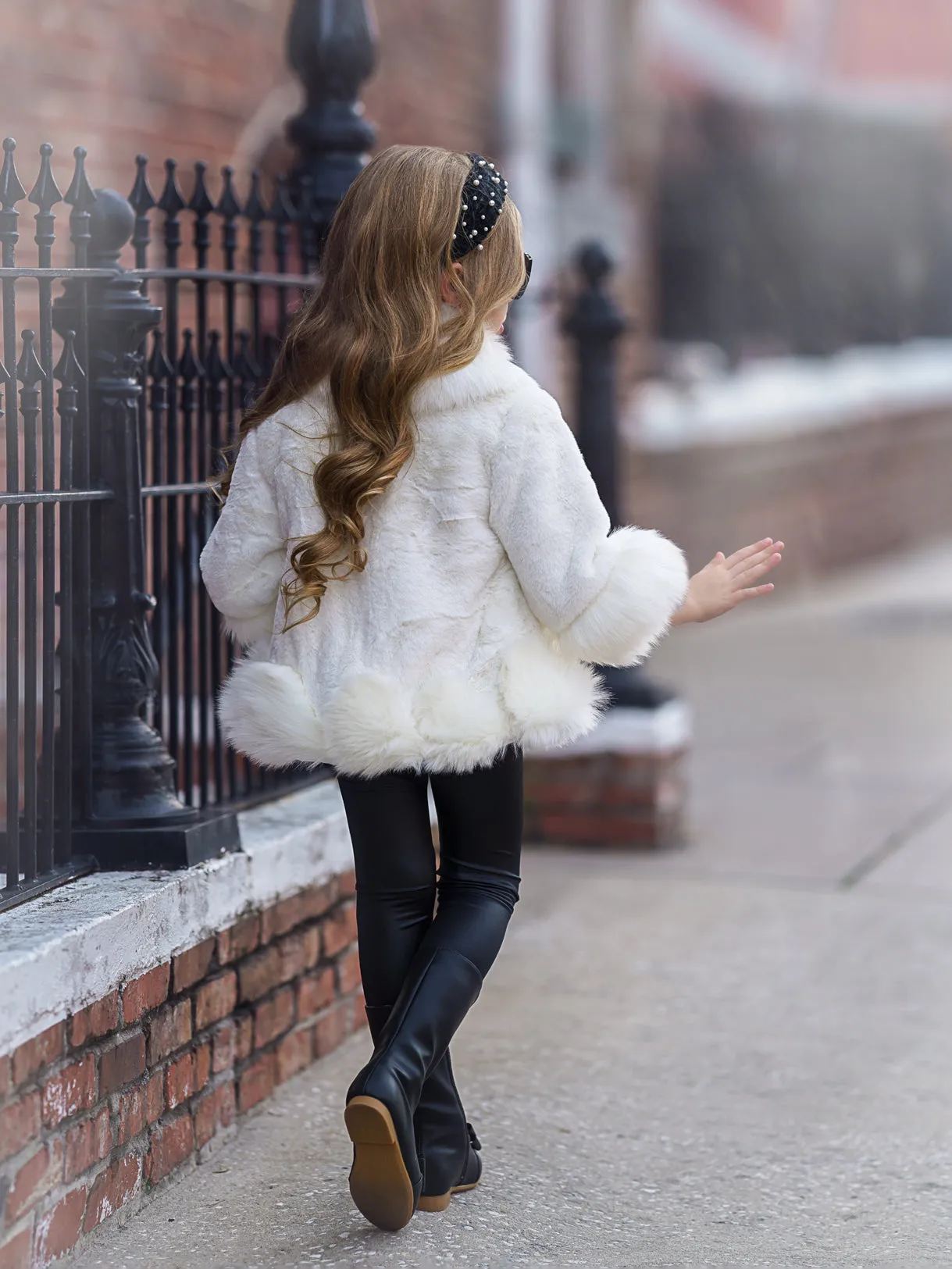 Girls Midi Faux Fur Coat