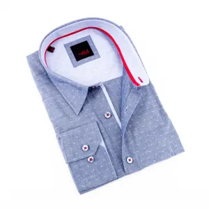 Grey Button Down Jacquard Shirt W/Trim