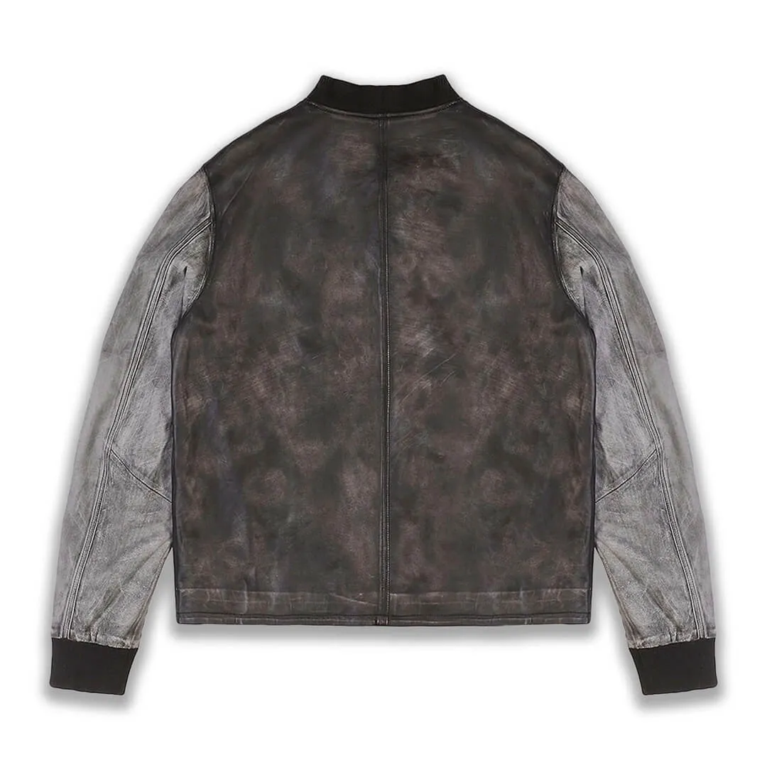 Grey Leather Varsity Jacket