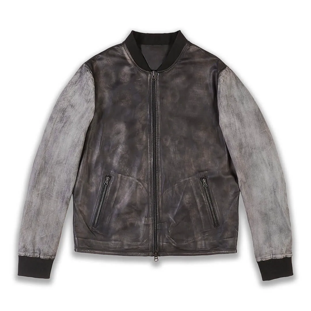 Grey Leather Varsity Jacket