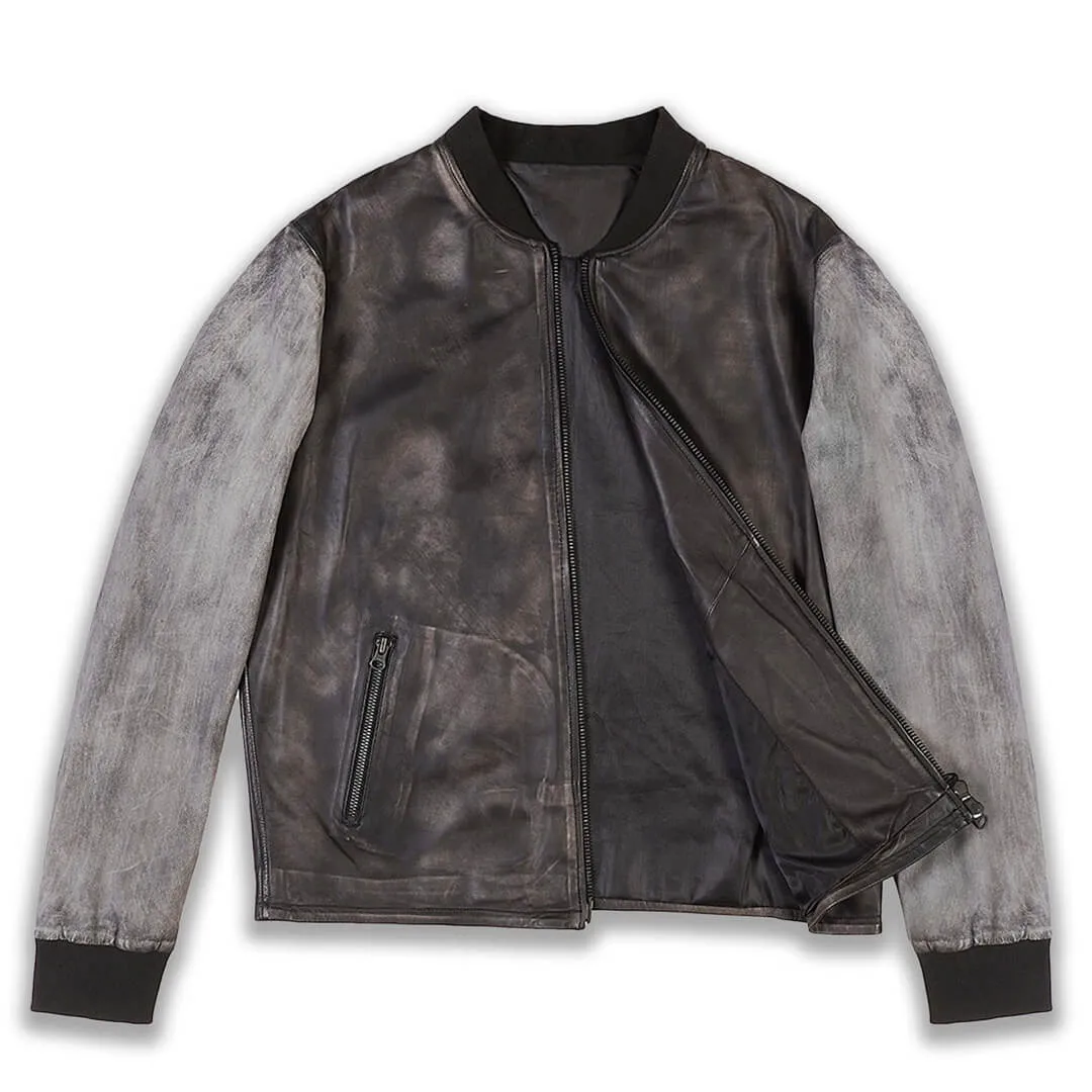 Grey Leather Varsity Jacket