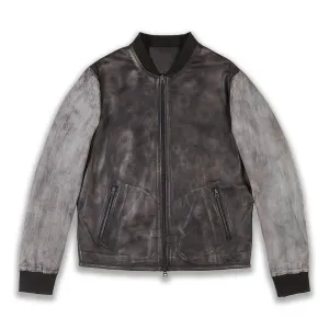 Grey Leather Varsity Jacket