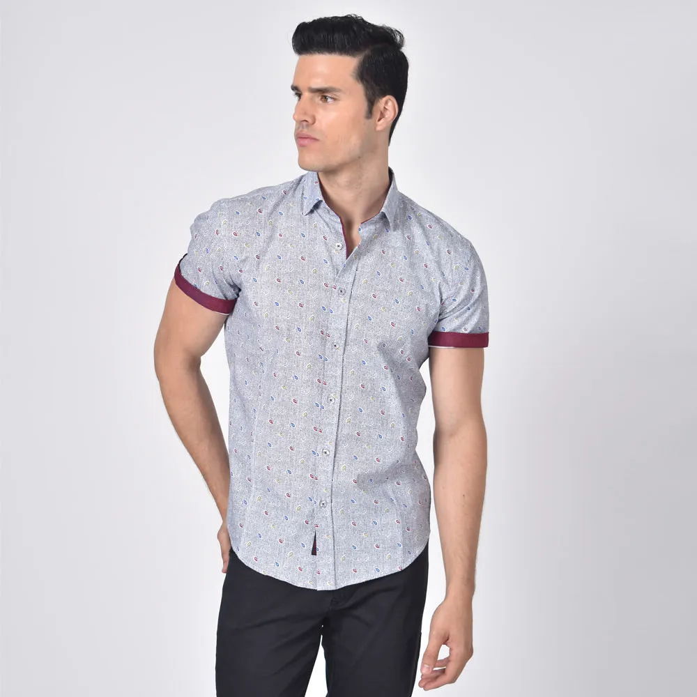 Grey Tri-Color Paisley Short Sleeve Shirt