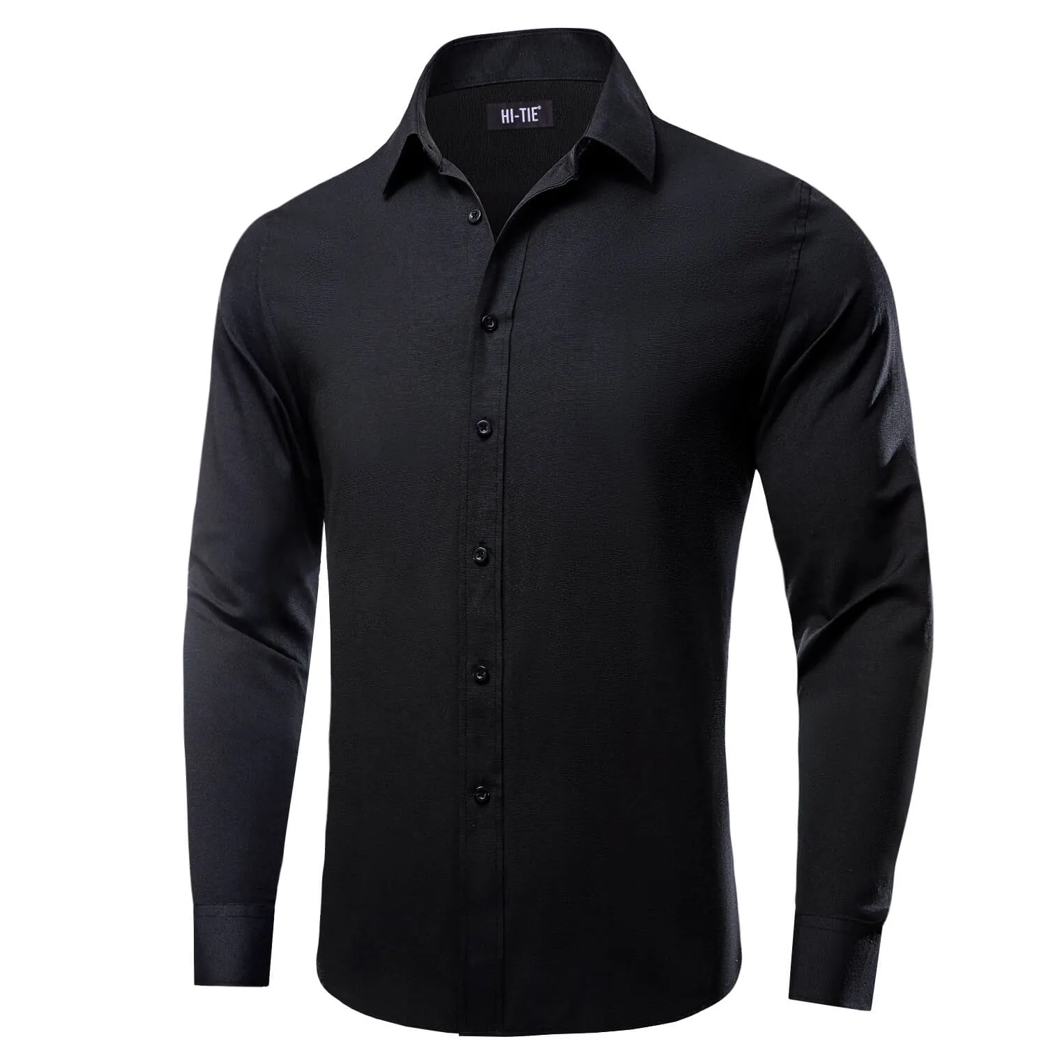 Hi-Tie Solid Shirt Black Mens Button Down Shirt