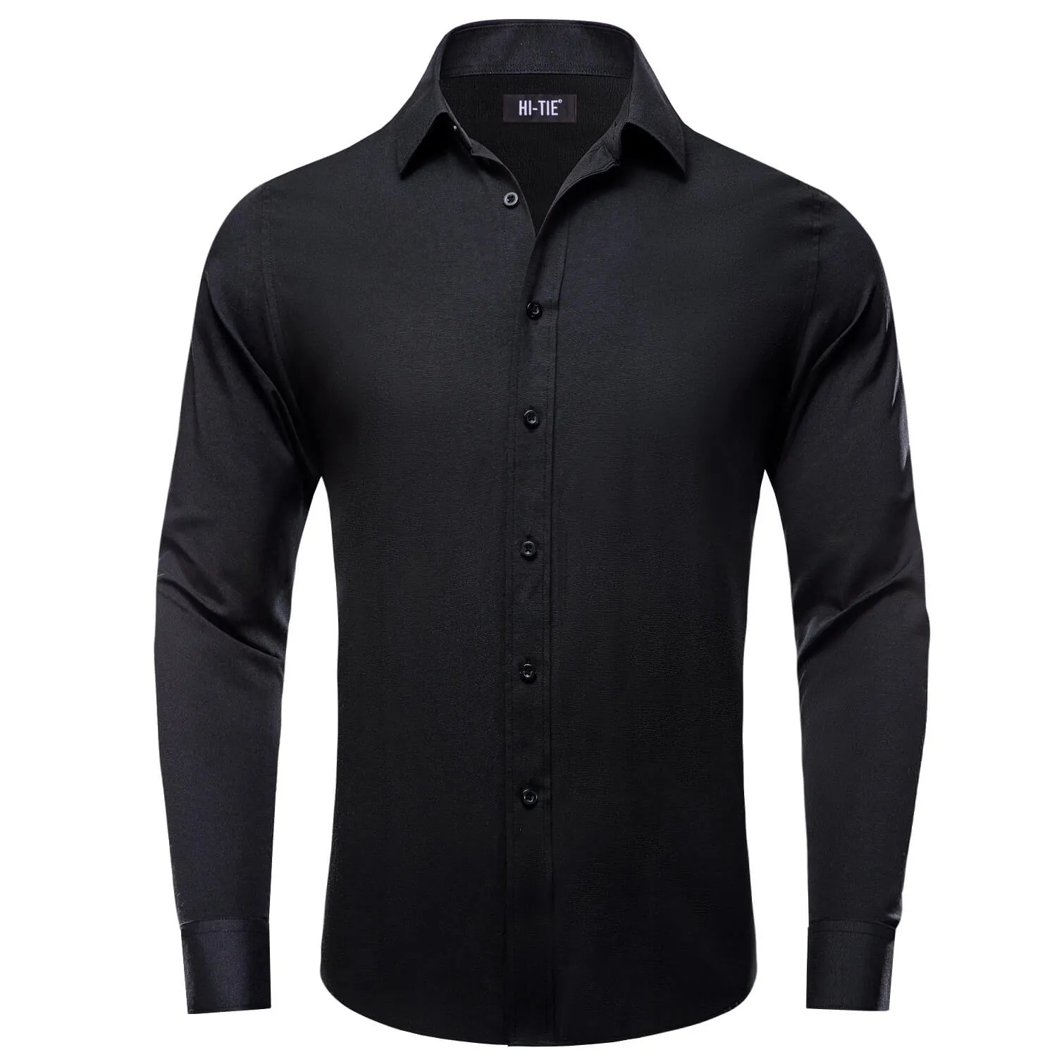 Hi-Tie Solid Shirt Black Mens Button Down Shirt