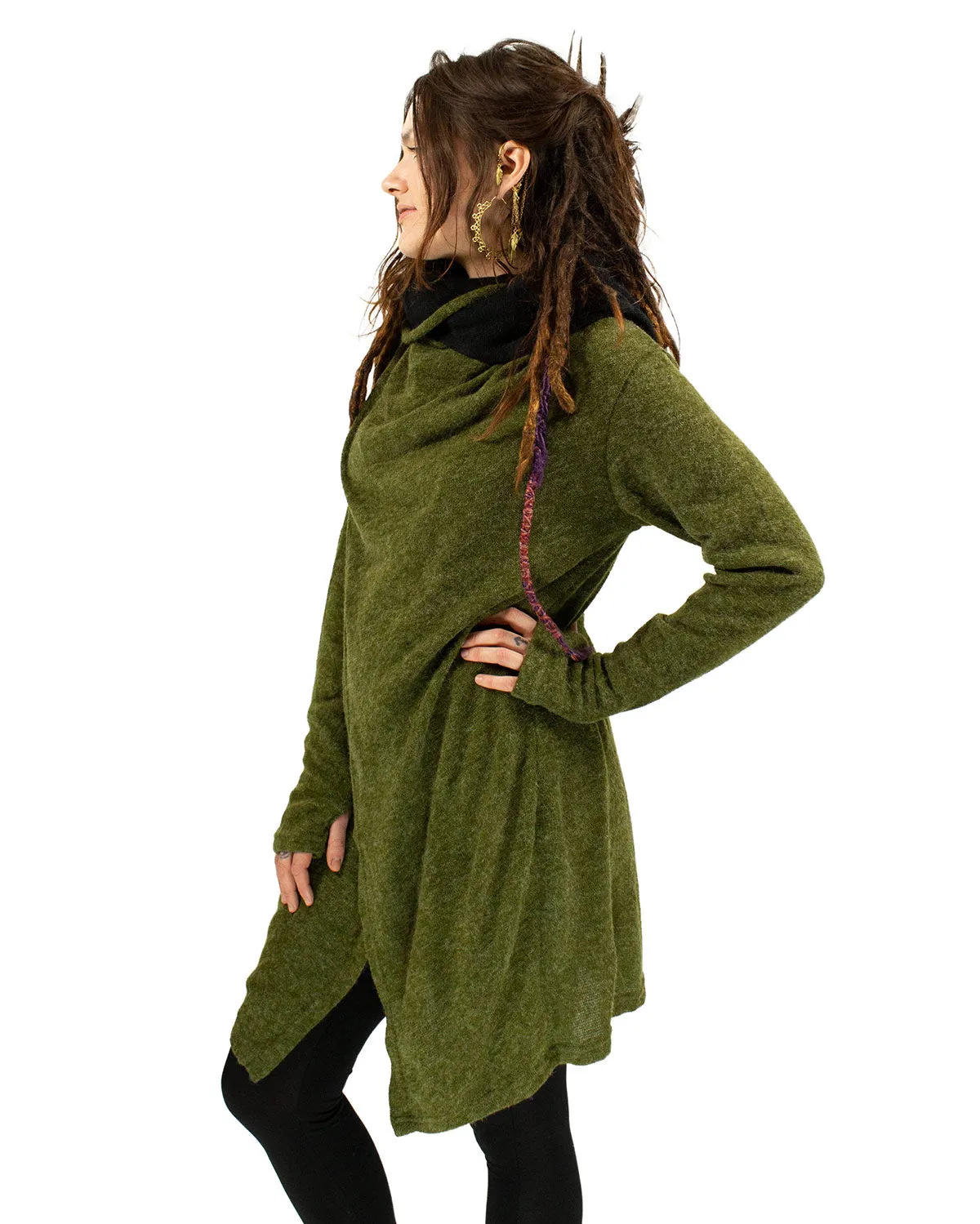 HOODED LONG CARDIGAN JACKET FOREST GREEN