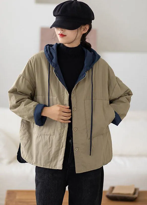 Italian Khaki Hooded Patchwork Fine Cotton Filled Witner Coat