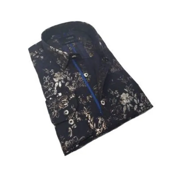 Jacquard Gold Floral Foil Button Down Shirt