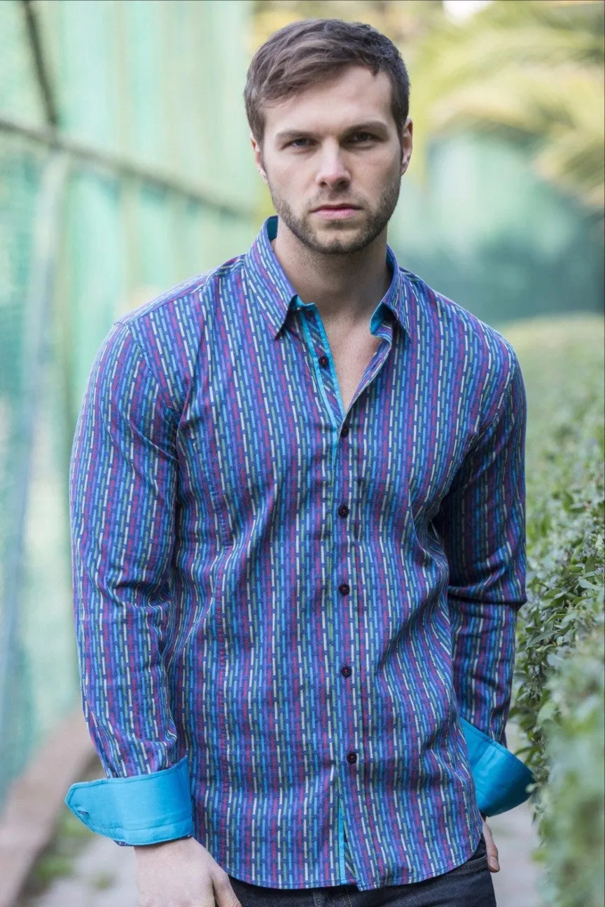 Jacquard Pattern Shirt With Blue Trim