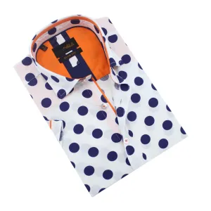 Jet Blue Polka Dot Short Sleeve Shirt with Orange Trim